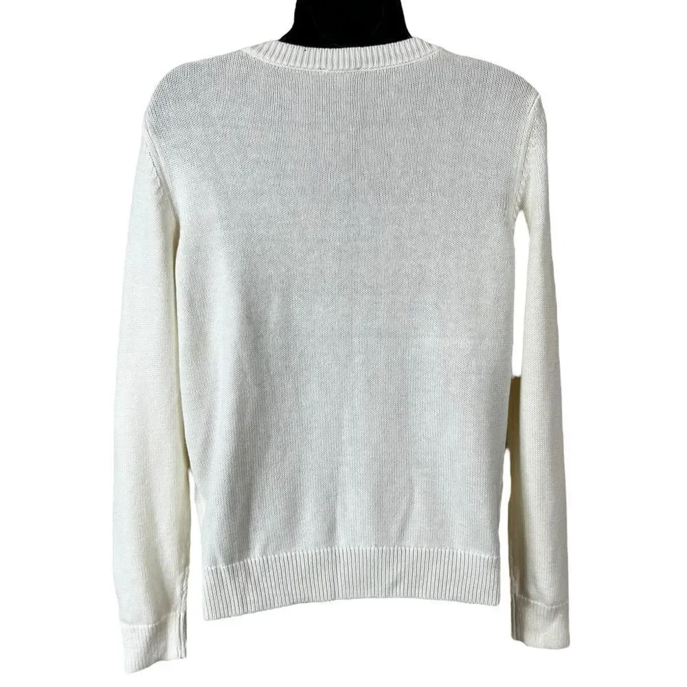 Talbots Ivory Yellow Floral Embroidered Sweater